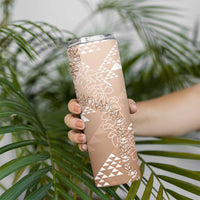 Hawaii Beige Kapa Skinny Tumbler Vintage 'Ohe Kāpala Motifs Mix Plumeria Leis LT7 - Polynesian Pride
