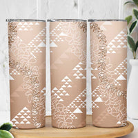 Hawaii Beige Kapa Skinny Tumbler Vintage 'Ohe Kāpala Motifs Mix Plumeria Leis LT7 - Polynesian Pride