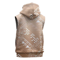 Hawaii Beige Kapa Sleeveless Hoodie Vintage 'Ohe Kāpala Motifs Mix Plumeria Leis LT7 - Polynesian Pride