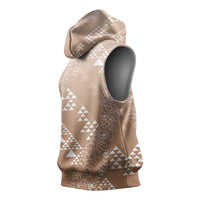 Hawaii Beige Kapa Sleeveless Hoodie Vintage 'Ohe Kāpala Motifs Mix Plumeria Leis LT7 - Polynesian Pride