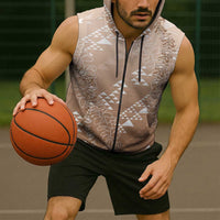 Hawaii Beige Kapa Sleeveless Zip Hoodie Vintage 'Ohe Kāpala Motifs Mix Plumeria Leis LT7 - Polynesian Pride