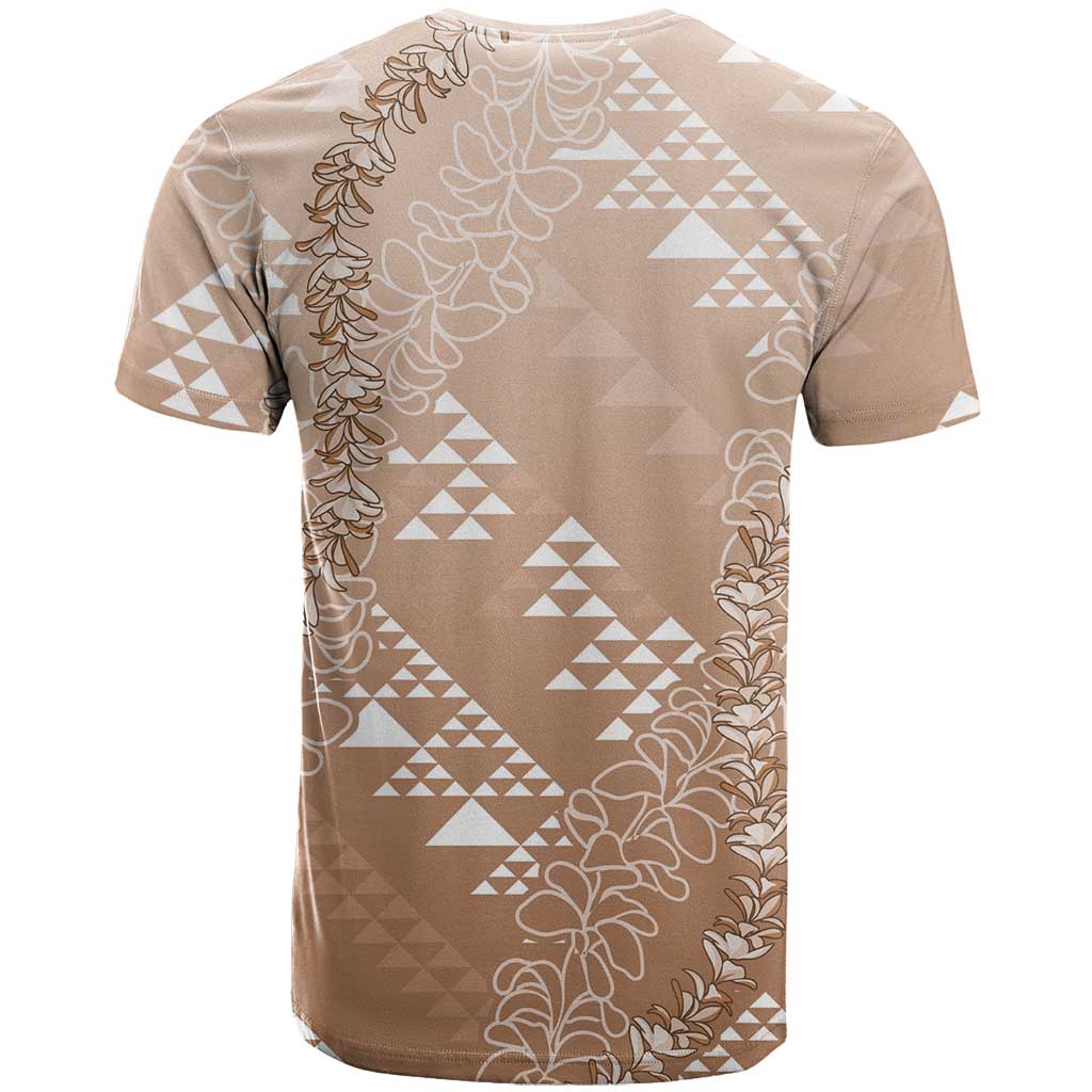 Hawaii Beige Kapa T Shirt Vintage 'Ohe Kāpala Motifs Mix Plumeria Leis LT7 - Polynesian Pride