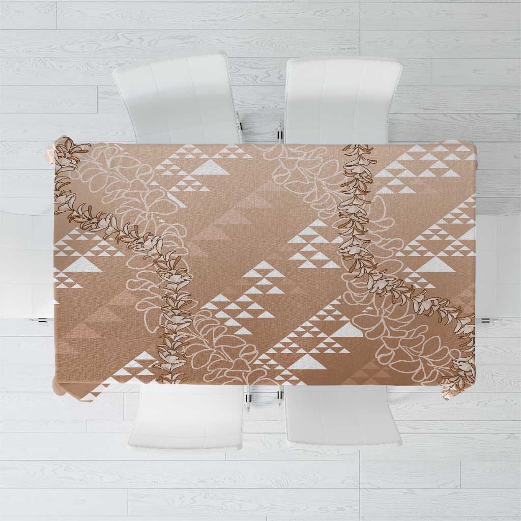 Hawaii Beige Kapa Tablecloth Vintage 'Ohe Kāpala Motifs Mix Plumeria Leis LT7 Beige - Polynesian Pride