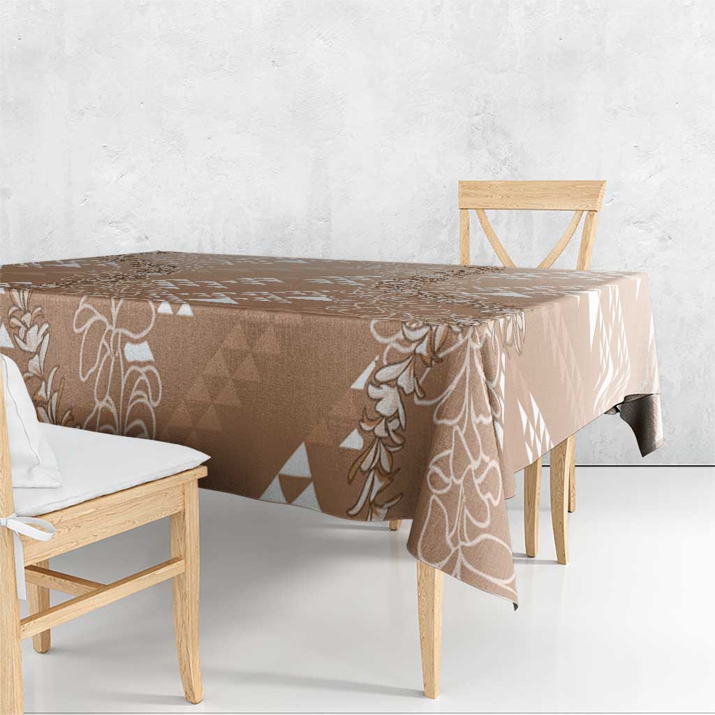 Hawaii Beige Kapa Tablecloth Vintage 'Ohe Kāpala Motifs Mix Plumeria Leis LT7 - Polynesian Pride
