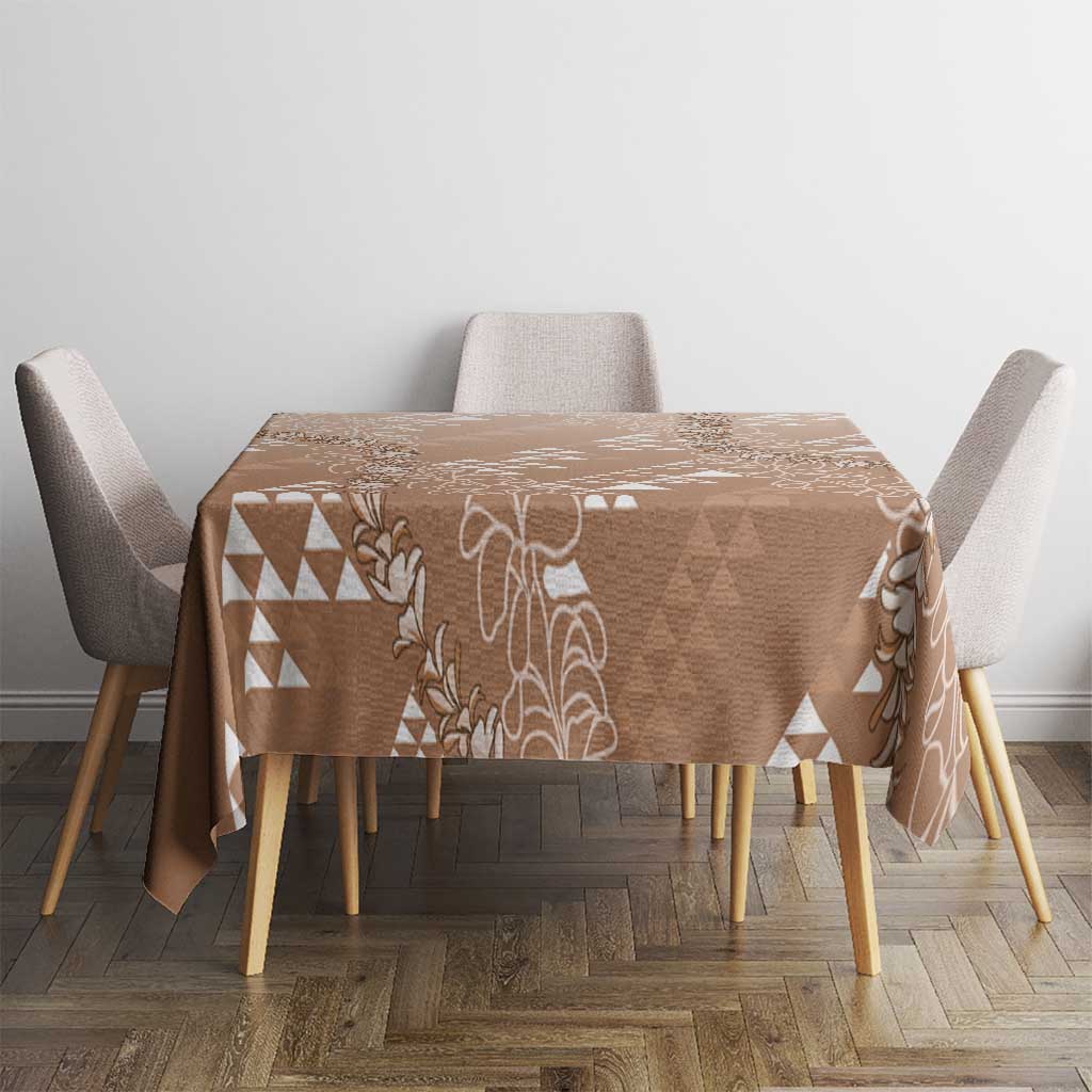 Hawaii Beige Kapa Tablecloth Vintage 'Ohe Kāpala Motifs Mix Plumeria Leis LT7 - Polynesian Pride
