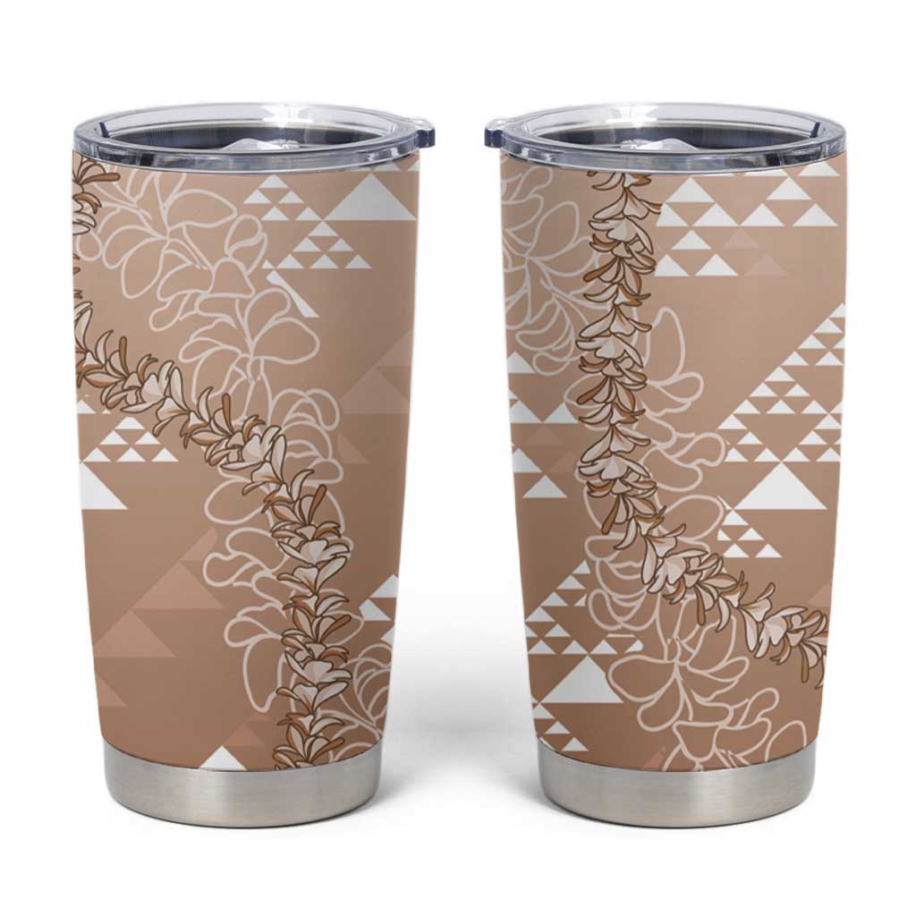 Hawaii Beige Kapa Tumbler Cup Vintage 'Ohe Kāpala Motifs Mix Plumeria Leis LT7 Beige - Polynesian Pride