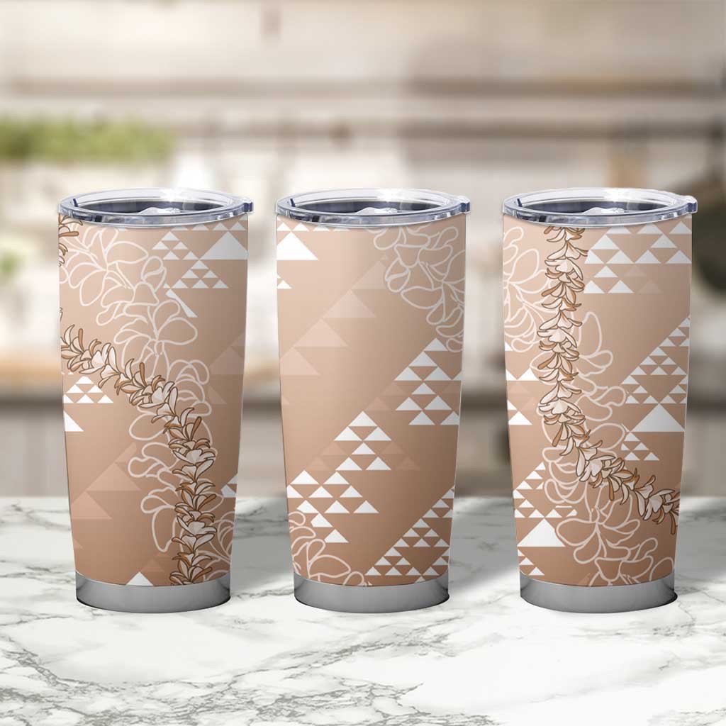 Hawaii Beige Kapa Tumbler Cup Vintage 'Ohe Kāpala Motifs Mix Plumeria Leis LT7 - Polynesian Pride