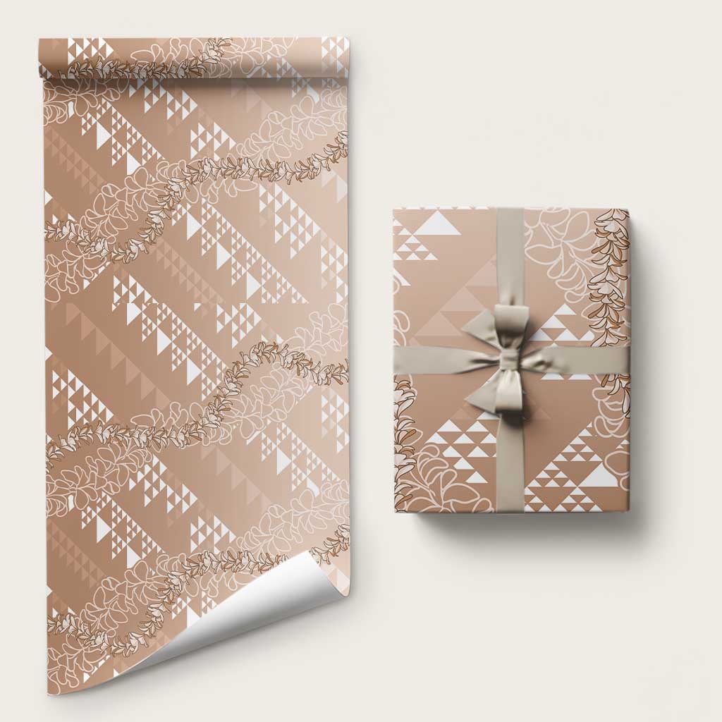 Hawaii Kapa Vintage Motifs Mix Plumeria Leis Wrapping Paper Beige LT7 58" × 23" Beige - Polynesian Pride