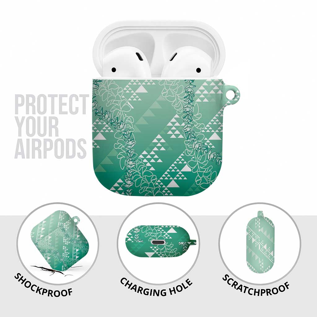 Hawaii Jade Green Kapa AirPods Case Vintage 'Ohe Kāpala Motifs Mix Plumeria Leis LT7 - Polynesian Pride