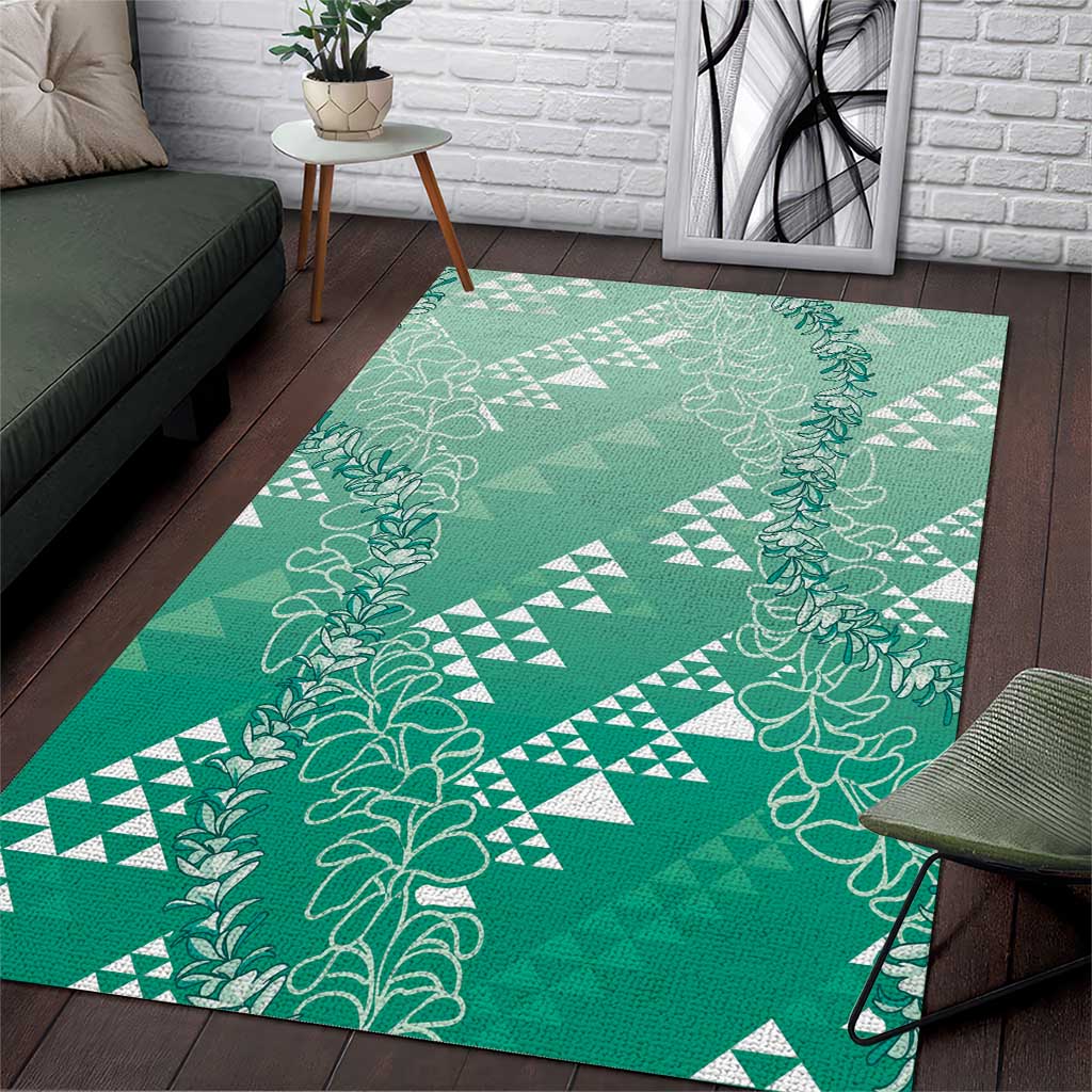 Hawaii Jade Green Kapa Area Rug Vintage 'Ohe Kāpala Motifs Mix Plumeria Leis LT7 Jade Green - Polynesian Pride