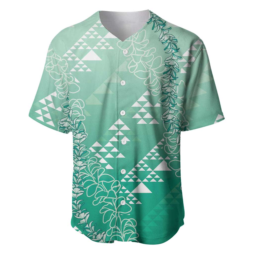 Hawaii Jade Green Kapa Baseball Jersey Vintage 'Ohe Kāpala Motifs Mix Plumeria Leis LT7 Jade Green - Polynesian Pride