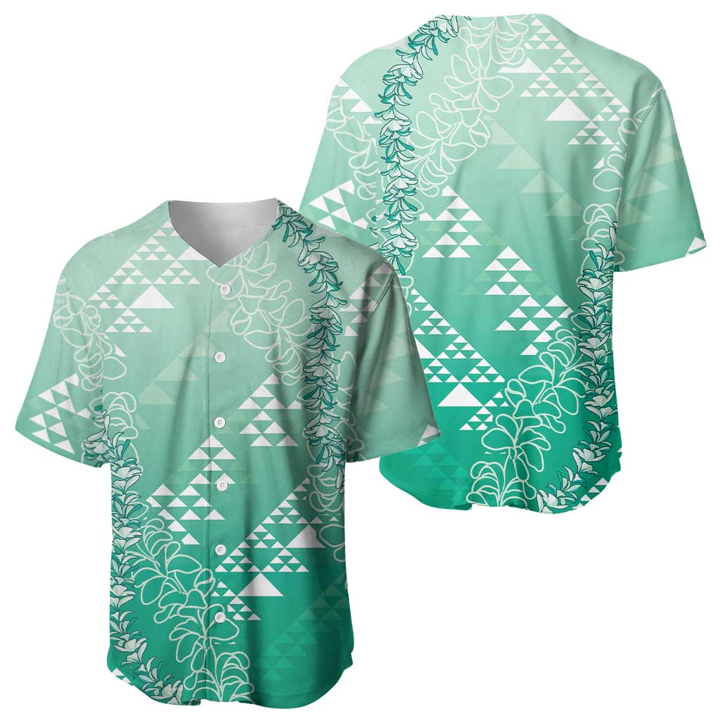 Hawaii Jade Green Kapa Baseball Jersey Vintage 'Ohe Kāpala Motifs Mix Plumeria Leis LT7 - Polynesian Pride