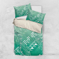 Hawaii Jade Green Kapa Bedding Set Vintage 'Ohe Kāpala Motifs Mix Plumeria Leis