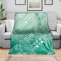 Hawaii Jade Green Kapa Blanket Vintage 'Ohe Kāpala Motifs Mix Plumeria Leis