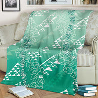 Hawaii Jade Green Kapa Blanket Vintage 'Ohe Kāpala Motifs Mix Plumeria Leis
