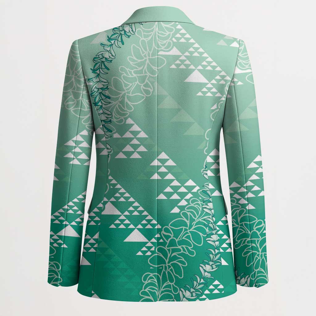 Hawaii Jade Green Kapa Blazer Vintage 'Ohe Kāpala Motifs Mix Plumeria Leis