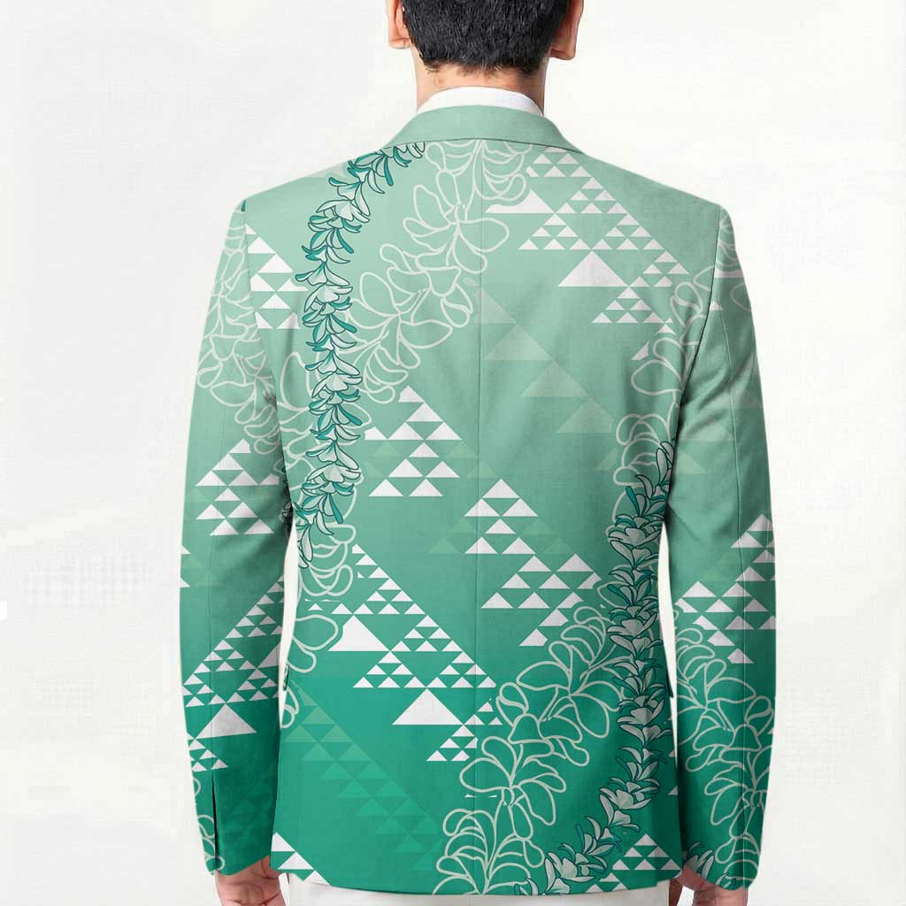 Hawaii Jade Green Kapa Blazer Vintage 'Ohe Kāpala Motifs Mix Plumeria Leis