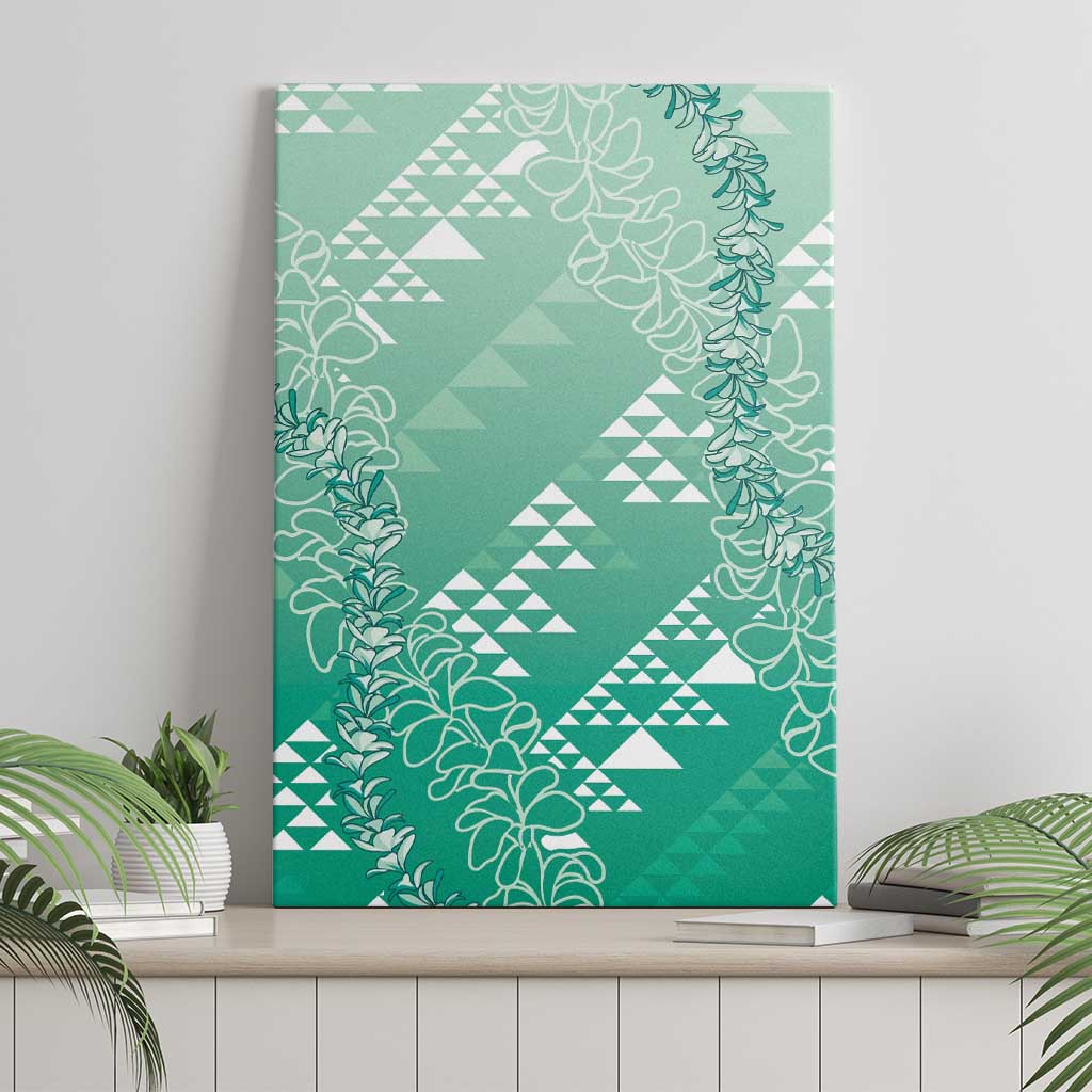 Hawaii Jade Green Kapa Canvas Wall Art Vintage 'Ohe Kāpala Motifs Mix Plumeria Leis LT7 - Polynesian Pride