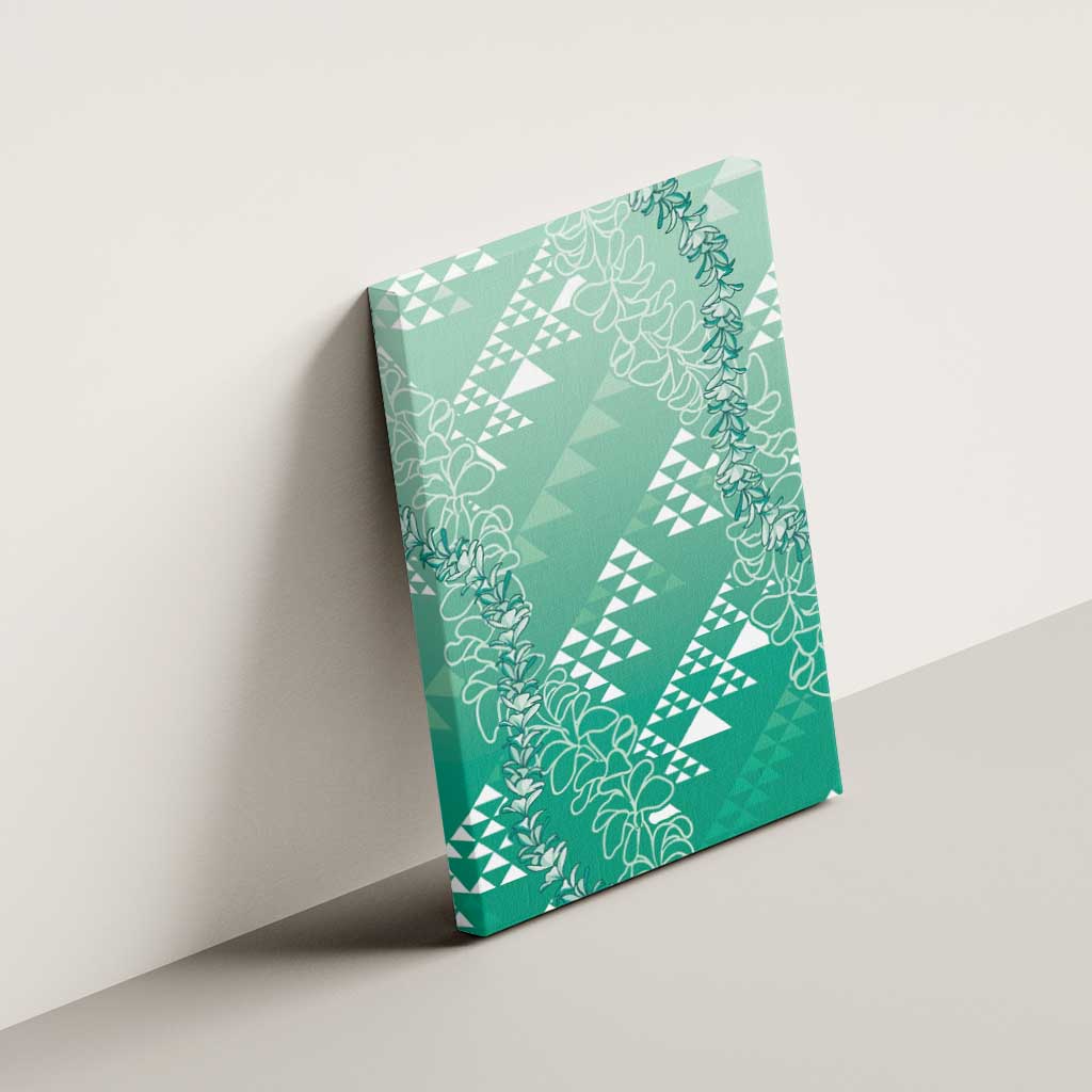 Hawaii Jade Green Kapa Canvas Wall Art Vintage 'Ohe Kāpala Motifs Mix Plumeria Leis LT7 - Polynesian Pride