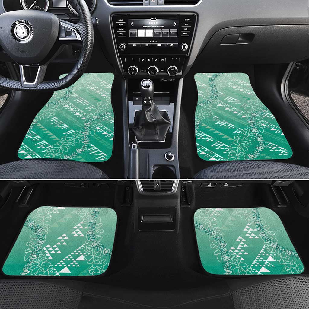 Hawaii Jade Green Kapa Car Mats Vintage 'Ohe Kāpala Motifs Mix Plumeria Leis LT7 Set 4pcs Jade Green - Polynesian Pride