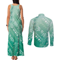 Hawaii Jade Green Kapa Couples Matching Tank Maxi Dress and Long Sleeve Button Shirt Vintage 'Ohe Kāpala Motifs Mix Plumeria Leis LT7 - Polynesian Pride