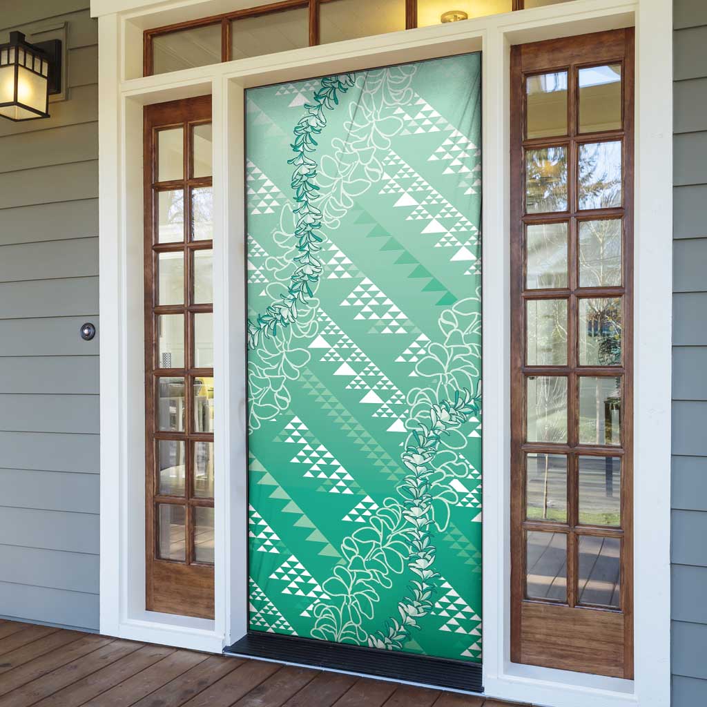 Hawaii Jade Green Kapa Door Cover Vintage 'Ohe Kāpala Motifs Mix Plumeria Leis LT7 - Polynesian Pride