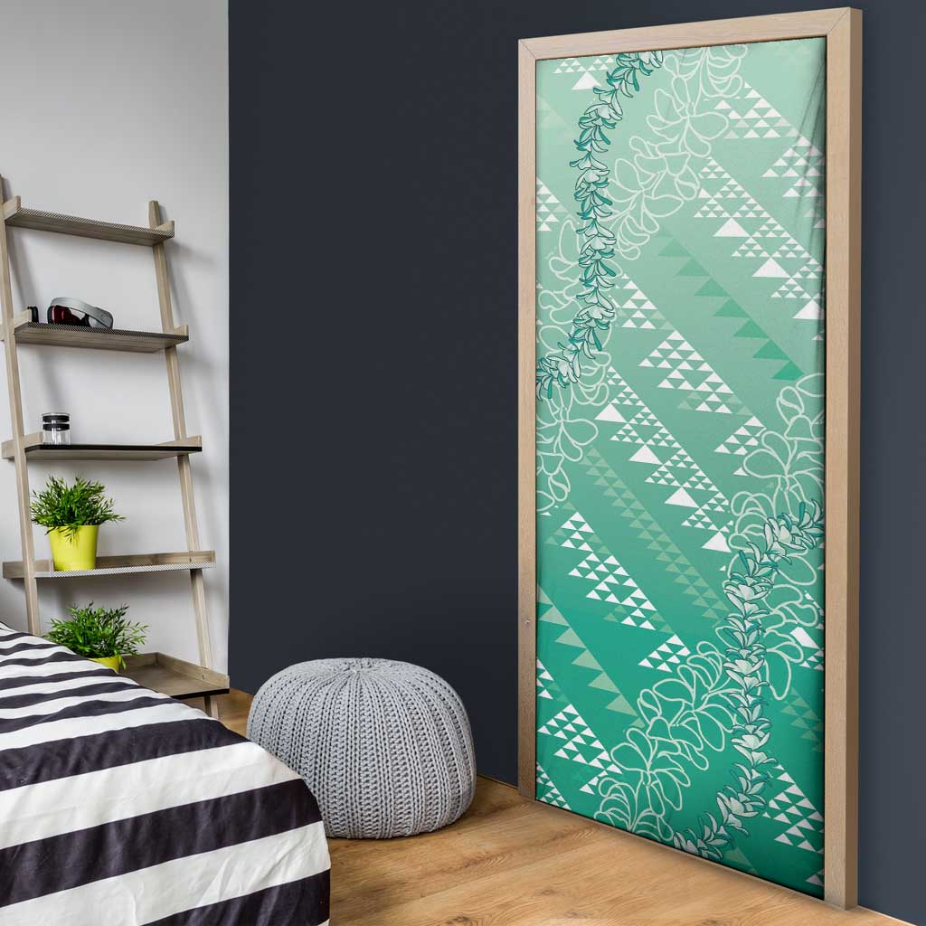 Hawaii Jade Green Kapa Door Cover Vintage 'Ohe Kāpala Motifs Mix Plumeria Leis LT7 - Polynesian Pride