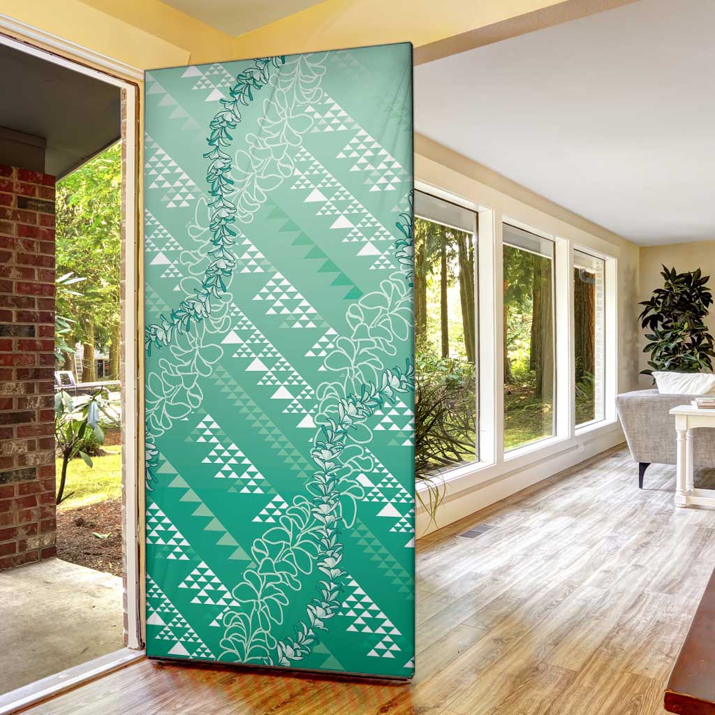 Hawaii Jade Green Kapa Door Cover Vintage 'Ohe Kāpala Motifs Mix Plumeria Leis LT7 - Polynesian Pride
