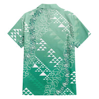 Hawaii Jade Green Kapa Family Matching Long Sleeve Bodycon Dress and Hawaiian Shirt Vintage 'Ohe Kāpala Motifs Mix Plumeria Leis LT7 - Polynesian Pride