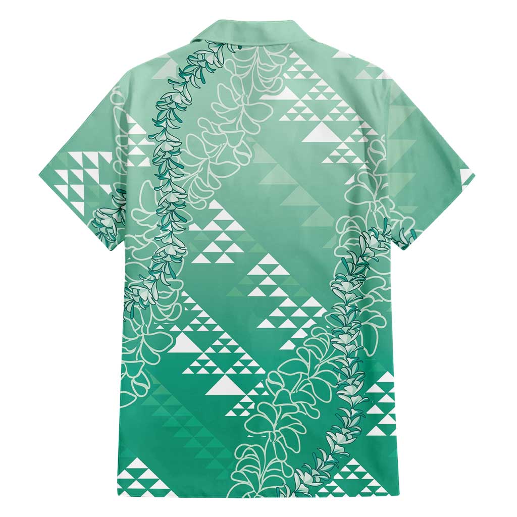 Hawaii Jade Green Kapa Family Matching Off Shoulder Maxi Dress and Hawaiian Shirt Vintage 'Ohe Kāpala Motifs Mix Plumeria Leis LT7 - Polynesian Pride