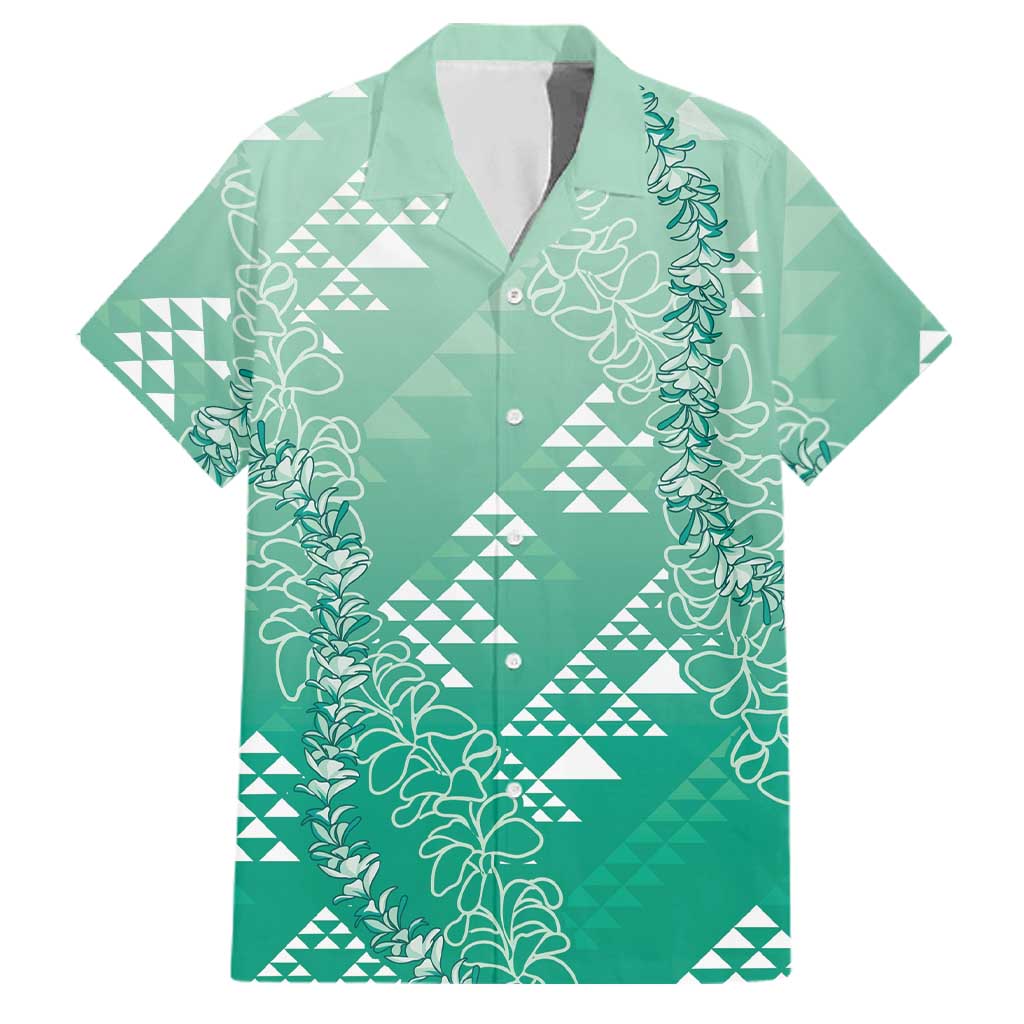Hawaii Jade Green Kapa Family Matching Summer Maxi Dress and Hawaiian Shirt Vintage 'Ohe Kāpala Motifs Mix Plumeria Leis LT7 Dad's Shirt - Short Sleeve Jade Green - Polynesian Pride