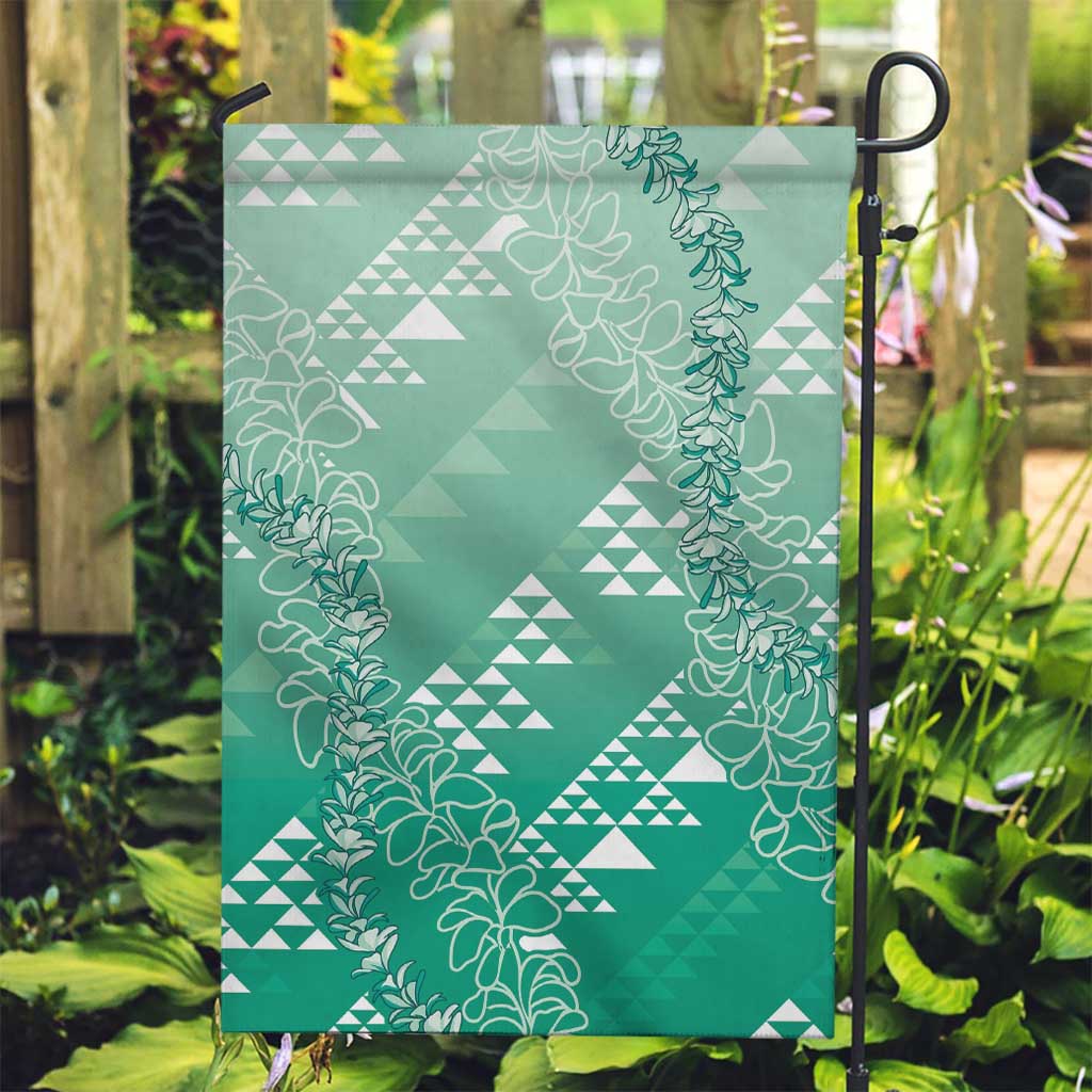 Hawaii Jade Green Kapa Garden Flag Vintage 'Ohe Kāpala Motifs Mix Plumeria Leis LT7 Garden Flag Jade Green - Polynesian Pride