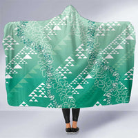 Hawaii Jade Green Kapa Hooded Blanket Vintage 'Ohe Kāpala Motifs Mix Plumeria Leis LT7 One Size Jade Green - Polynesian Pride