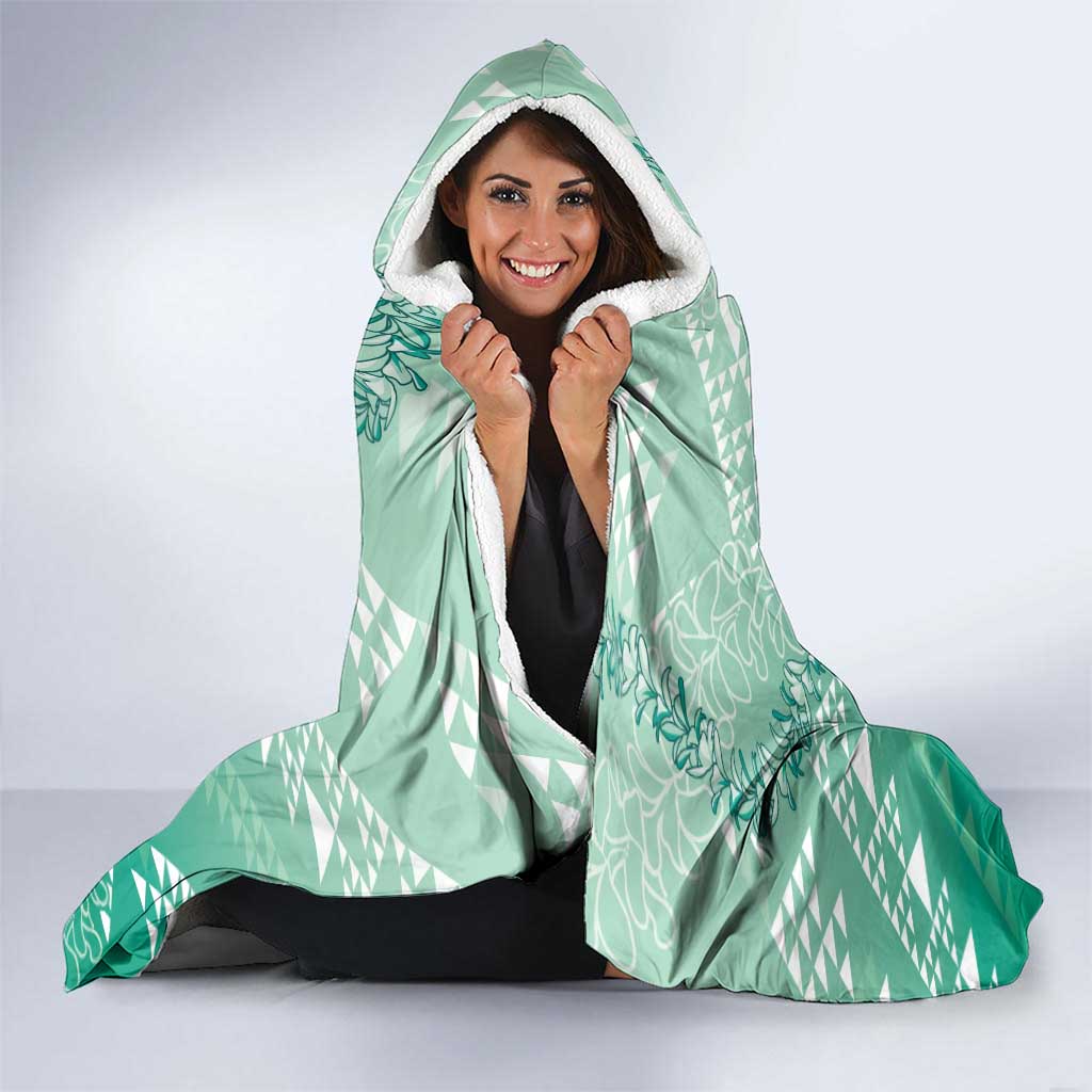 Hawaii Jade Green Kapa Hooded Blanket Vintage 'Ohe Kāpala Motifs Mix Plumeria Leis LT7 - Polynesian Pride