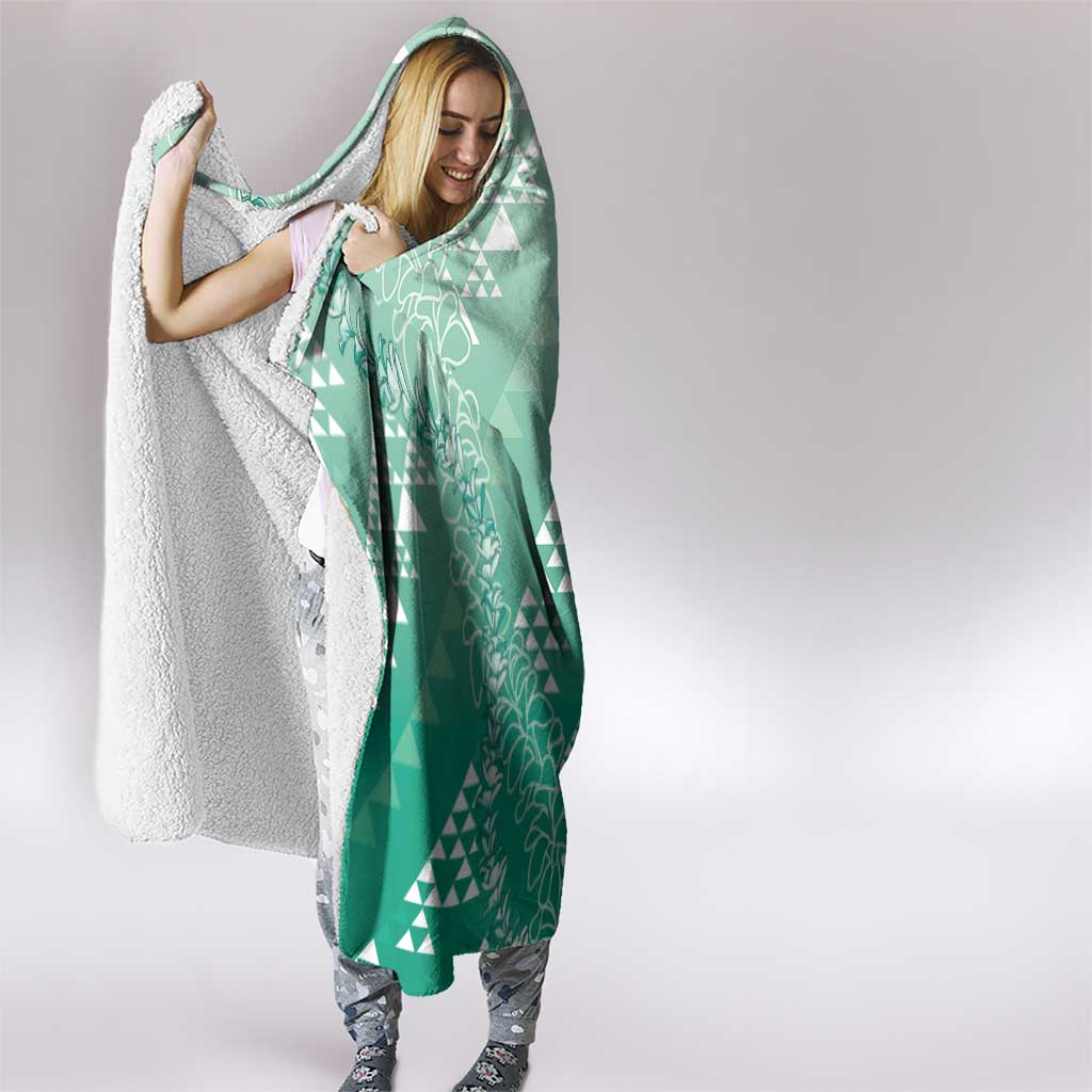 Hawaii Jade Green Kapa Hooded Blanket Vintage 'Ohe Kāpala Motifs Mix Plumeria Leis LT7 - Polynesian Pride