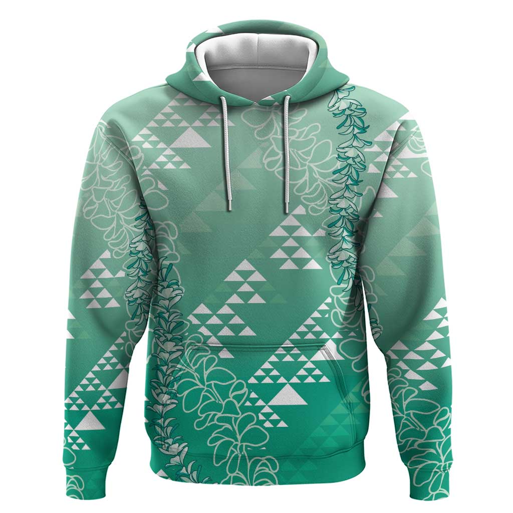Hawaii Jade Green Kapa Hoodie Vintage 'Ohe Kāpala Motifs Mix Plumeria Leis LT7 Pullover Hoodie Jade Green - Polynesian Pride