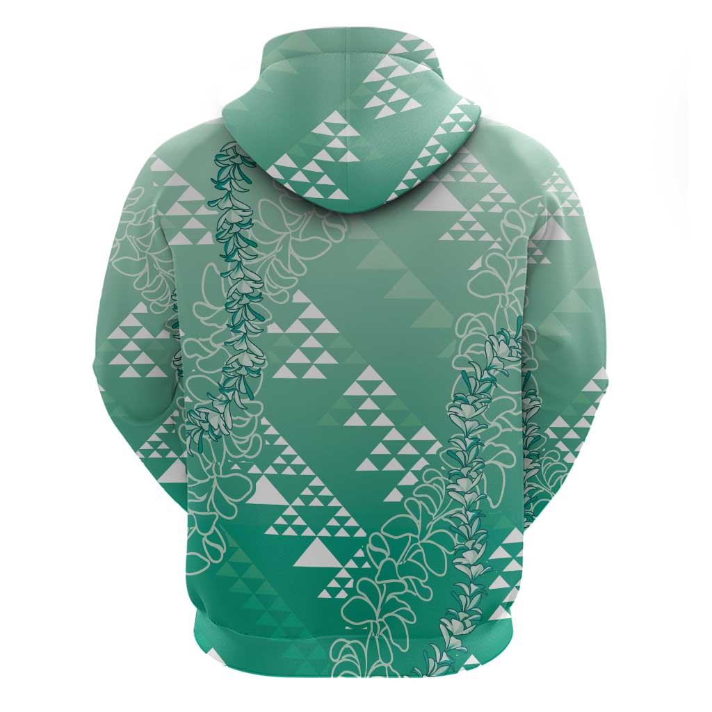 Hawaii Jade Green Kapa Hoodie Vintage 'Ohe Kāpala Motifs Mix Plumeria Leis LT7 - Polynesian Pride