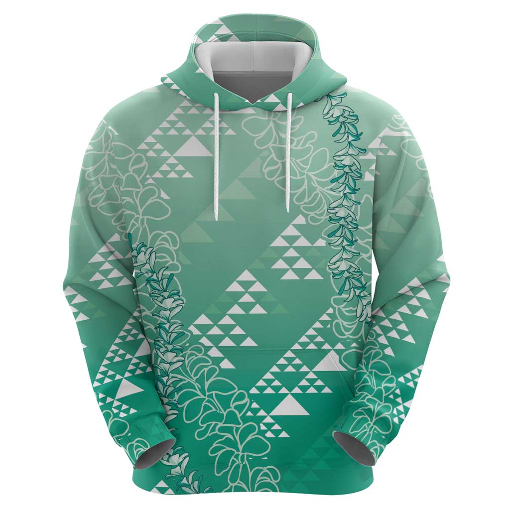 Hawaii Jade Green Kapa Hoodie Vintage 'Ohe Kāpala Motifs Mix Plumeria Leis LT7 - Polynesian Pride