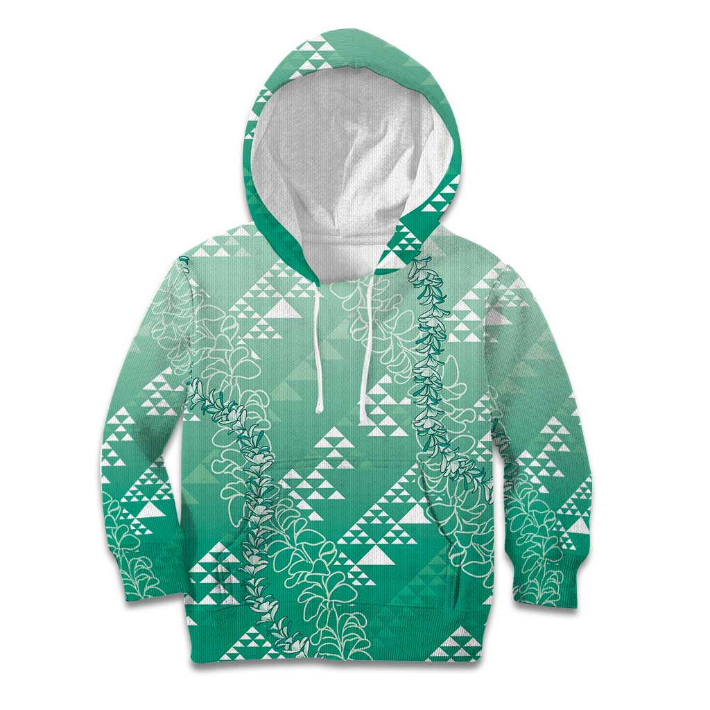 Hawaii Jade Green Kapa Kid Hoodie Vintage 'Ohe Kāpala Motifs Mix Plumeria Leis LT7 Hoodie Jade Green - Polynesian Pride