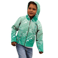 Hawaii Jade Green Kapa Kid Hoodie Vintage 'Ohe Kāpala Motifs Mix Plumeria Leis LT7 - Polynesian Pride