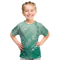 Hawaii Jade Green Kapa Kid T Shirt Vintage 'Ohe Kāpala Motifs Mix Plumeria Leis LT7 Jade Green - Polynesian Pride