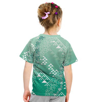Hawaii Jade Green Kapa Kid T Shirt Vintage 'Ohe Kāpala Motifs Mix Plumeria Leis LT7 - Polynesian Pride