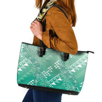 Hawaii Jade Green Kapa Leather Tote Bag Vintage 'Ohe Kāpala Motifs Mix Plumeria Leis LT7 Jade Green - Polynesian Pride