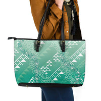 Hawaii Jade Green Kapa Leather Tote Bag Vintage 'Ohe Kāpala Motifs Mix Plumeria Leis LT7 - Polynesian Pride
