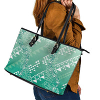 Hawaii Jade Green Kapa Leather Tote Bag Vintage 'Ohe Kāpala Motifs Mix Plumeria Leis LT7 - Polynesian Pride