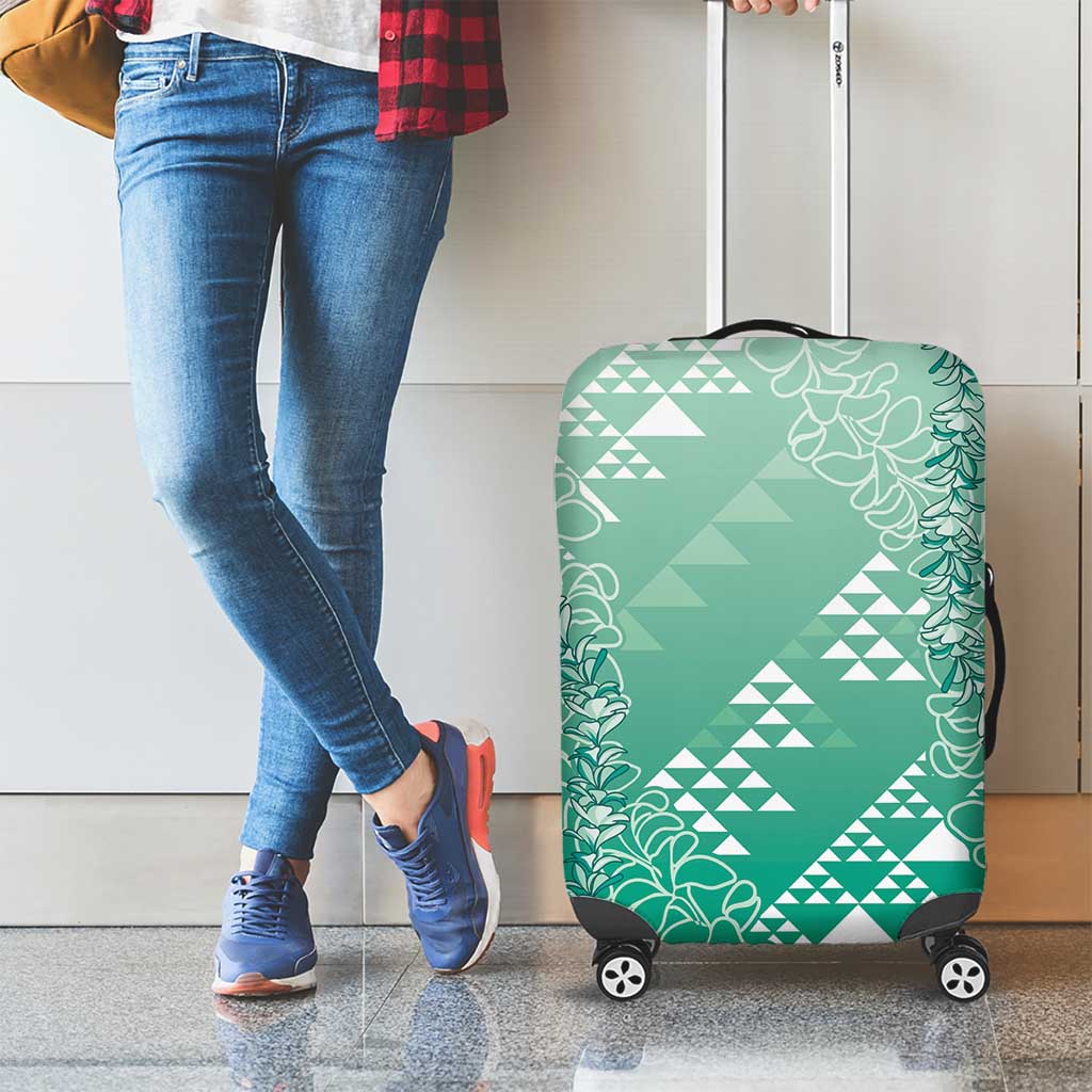 Hawaii Jade Green Kapa Luggage Cover Vintage 'Ohe Kāpala Motifs Mix Plumeria Leis LT7 - Polynesian Pride