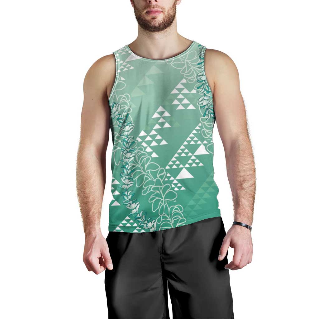 Hawaii Jade Green Kapa Men Tank Top Vintage 'Ohe Kāpala Motifs Mix Plumeria Leis LT7 - Polynesian Pride