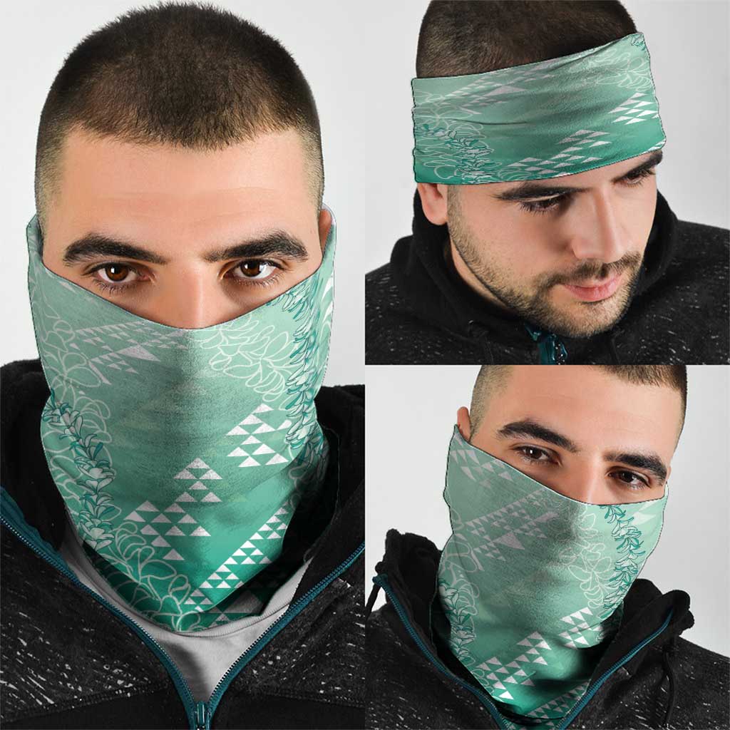 Hawaii Jade Green Kapa Neck Gaiter Vintage 'Ohe Kāpala Motifs Mix Plumeria Leis LT7 - Polynesian Pride