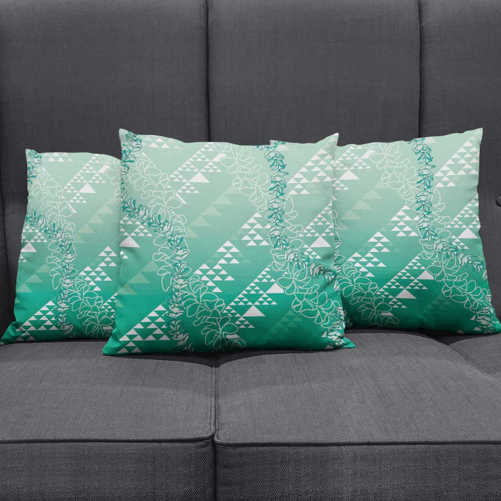 Hawaii Jade Green Kapa Pillow Cover Vintage 'Ohe Kāpala Motifs Mix Plumeria Leis LT7 - Polynesian Pride