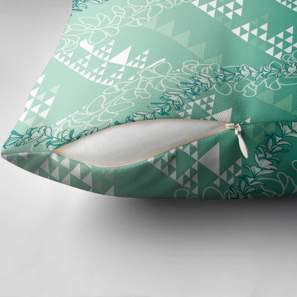Hawaii Jade Green Kapa Pillow Cover Vintage 'Ohe Kāpala Motifs Mix Plumeria Leis LT7 - Polynesian Pride